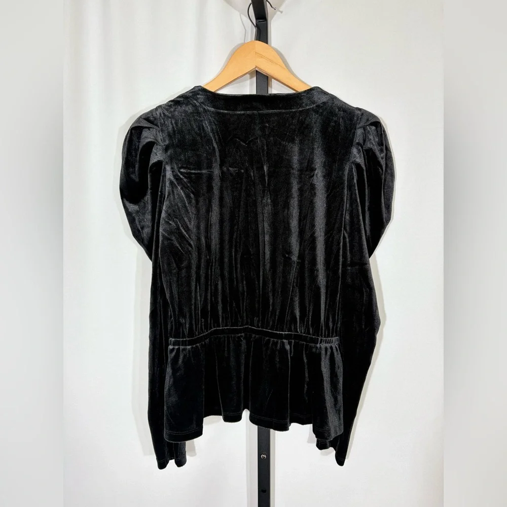 NWT LOFT | Velour Wrap Top Puff Sleeve Solid Black Size Medium